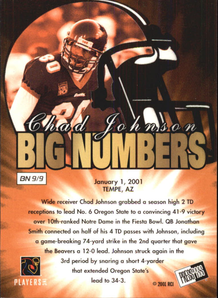 2001 Press Pass Big Numbers #BN9 Chad Johnson back image