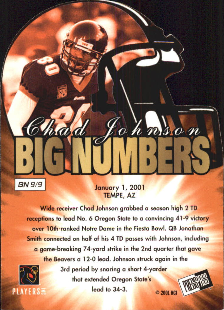 2001 Press Pass Big Numbers Die Cuts #BN9 Chad Johnson back image
