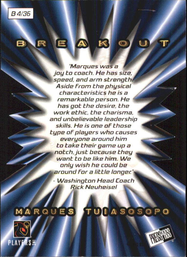 2001 Press Pass Breakout #B4 Marques Tuiasosopo back image
