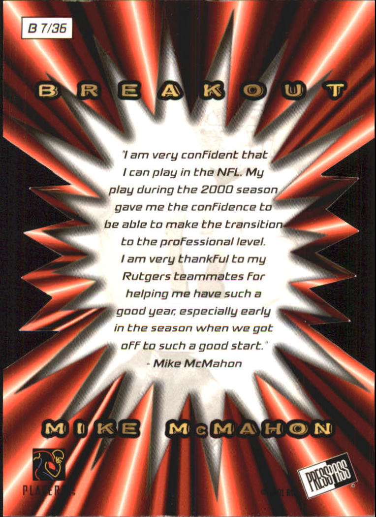 2001 Press Pass Breakout #B7 Mike McMahon back image