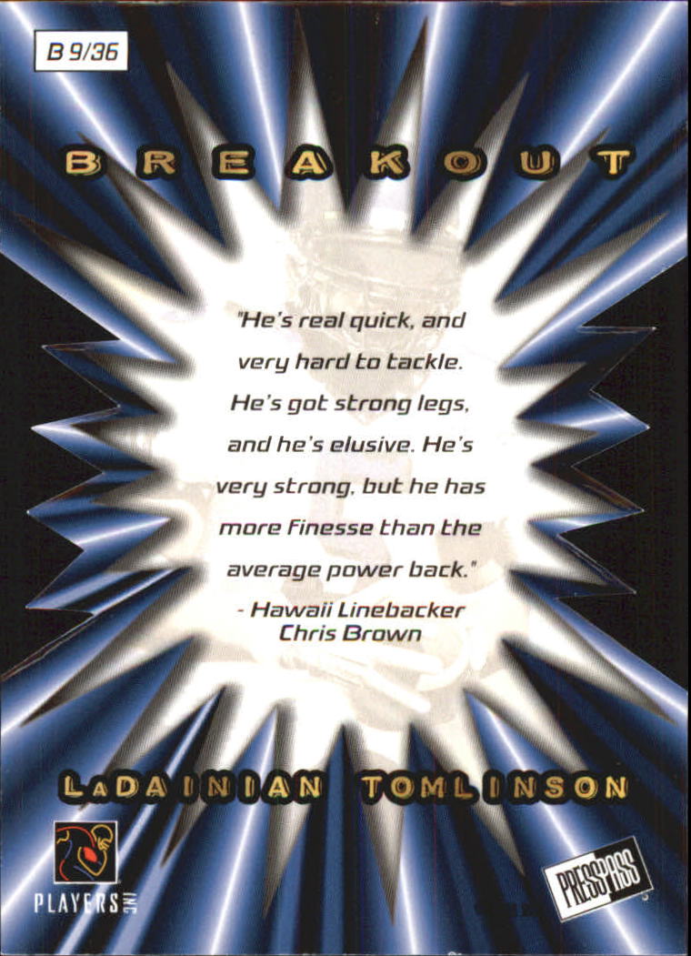 2001 Press Pass Breakout #B9 LaDainian Tomlinson back image