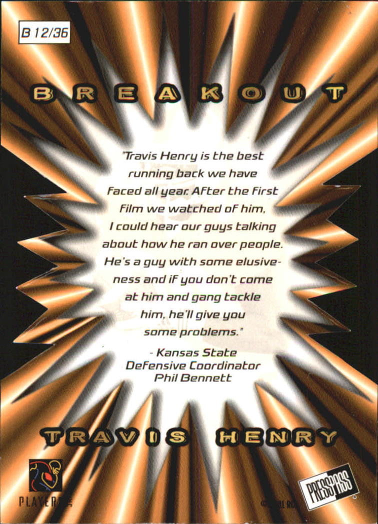 2001 Press Pass Breakout #B12 Travis Henry back image