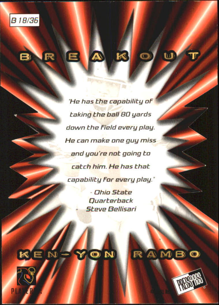 2001 Press Pass Breakout #B18 Ken-Yon Rambo back image