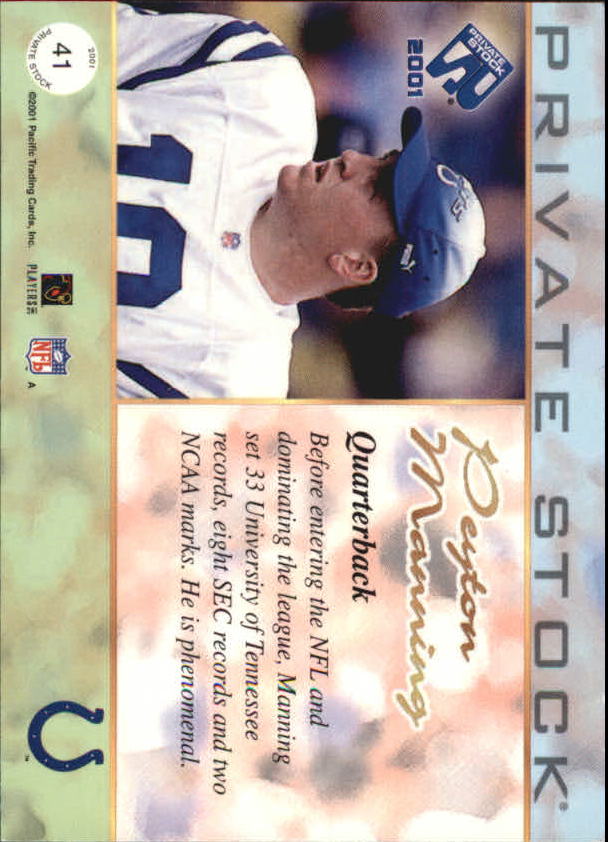 2001 Private Stock Blue Framed #41 Peyton Manning back image