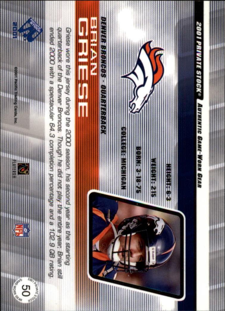 2001 Private Stock Game Worn Gear #50 Brian Griese back image