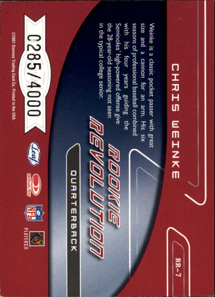 2001 Quantum Leaf Rookie Revolution #RR7 Chris Weinke back image