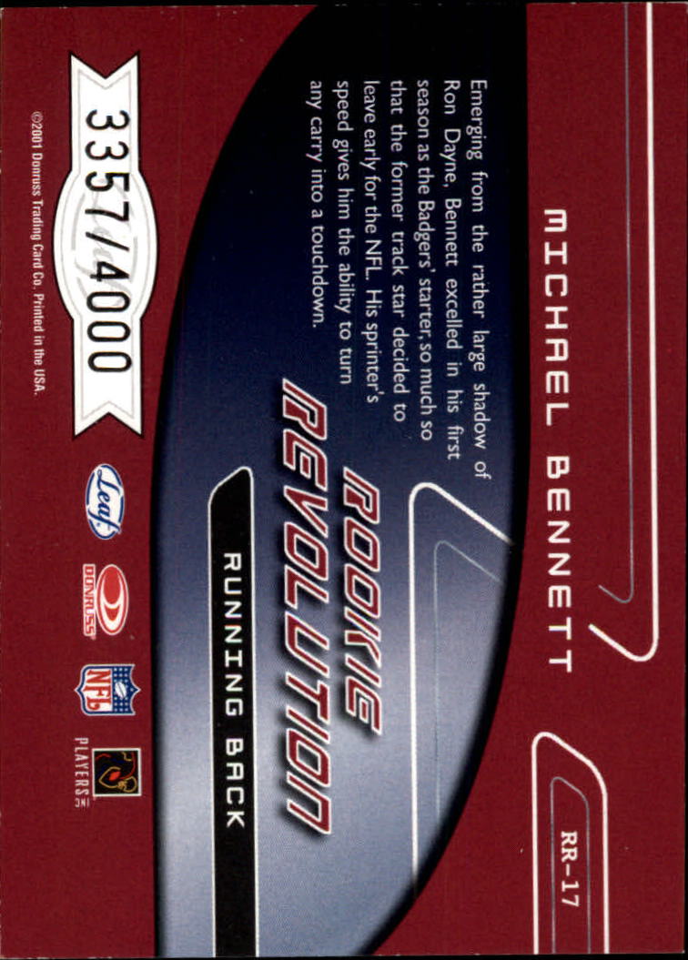 2001 Quantum Leaf Rookie Revolution #RR17 Michael Bennett  #'d of 4000.