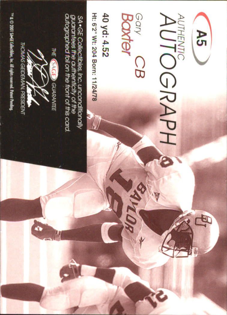 2001 SAGE #5 Gary Baxter back image