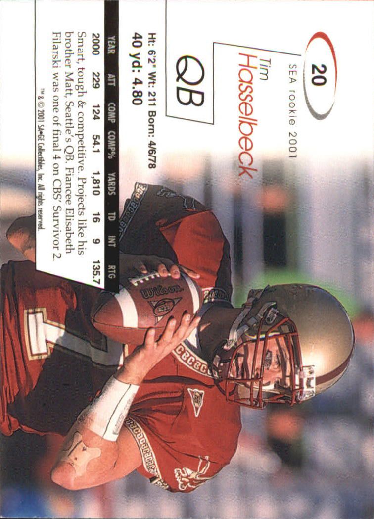 2001 SAGE #20 Tim Hasselbeck back image