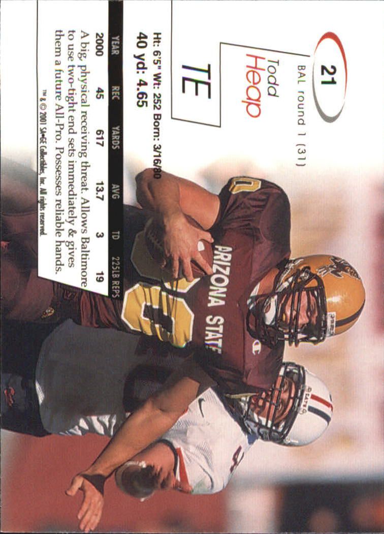 2001 SAGE #21 Todd Heap back image