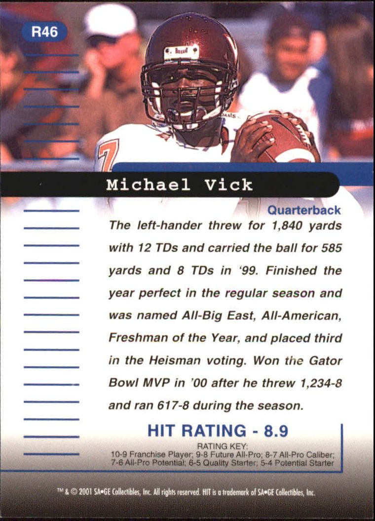 2001 SAGE HIT Rarefied #R46 Michael Vick back image