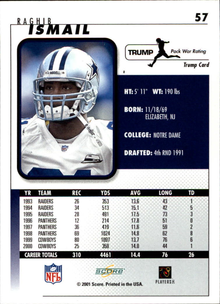 2001 Score #57 Rocket Ismail back image
