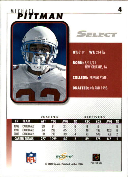 2001 Select #4 Michael Pittman back image