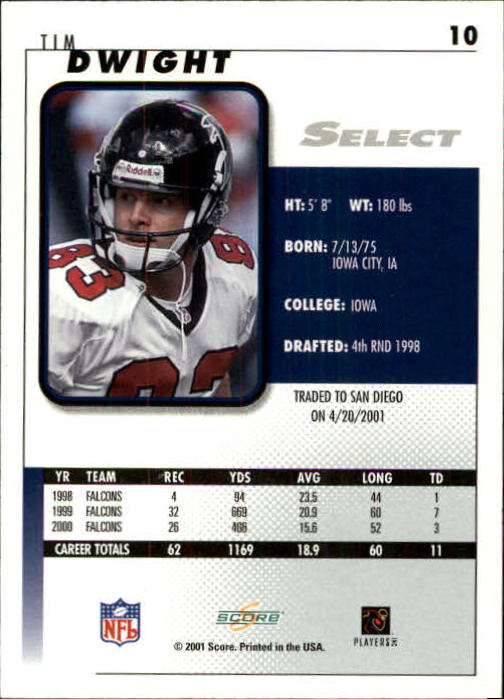 2001 Select #10 Tim Dwight back image