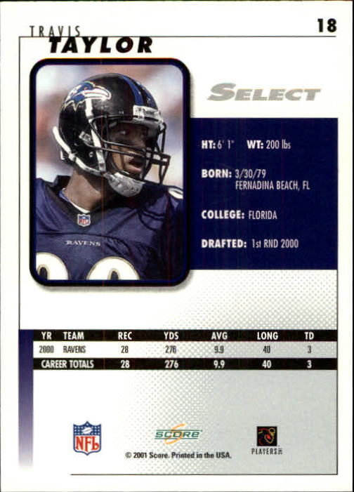 2001 Select #18 Travis Taylor back image