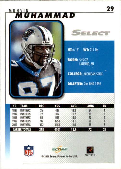 2001 Select #29 Muhsin Muhammad back image