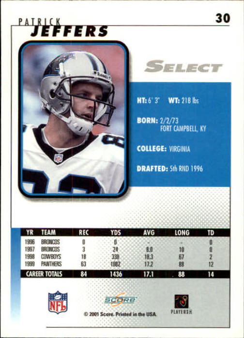 2001 Select #30 Patrick Jeffers back image