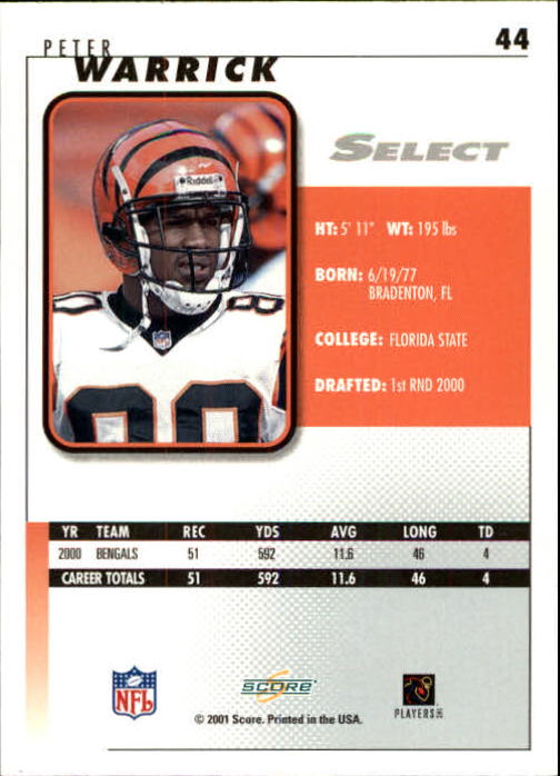 2001 Select #44 Peter Warrick back image