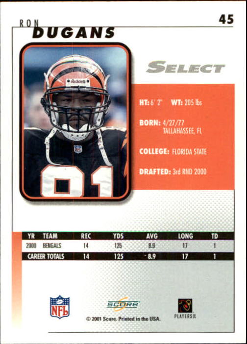 2001 Select #45 Ron Dugans back image