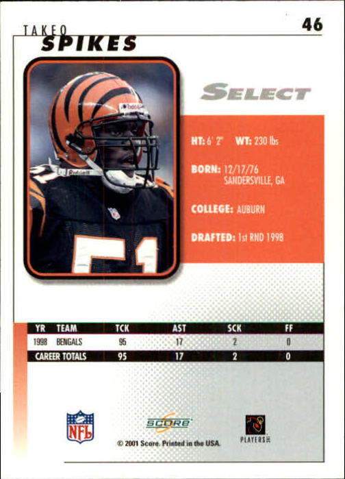 2001 Select #46 Takeo Spikes back image