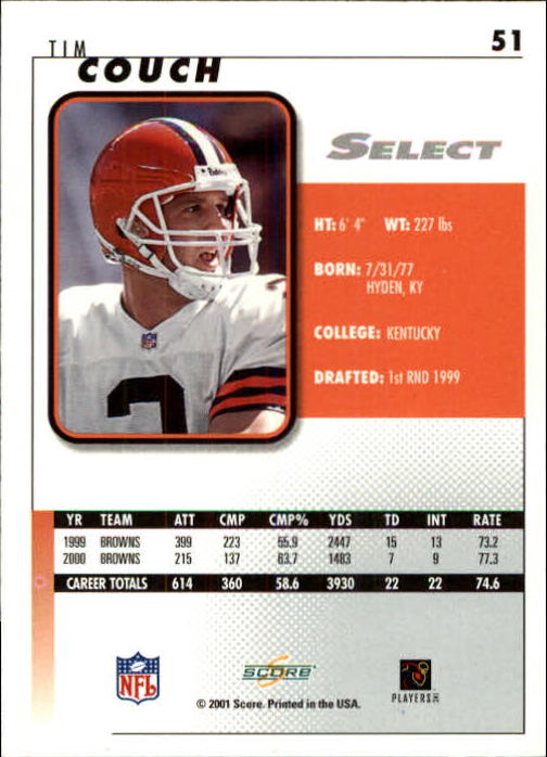 2001 Select #51 Tim Couch back image
