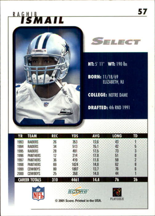 2001 Select #57 Rocket Ismail back image