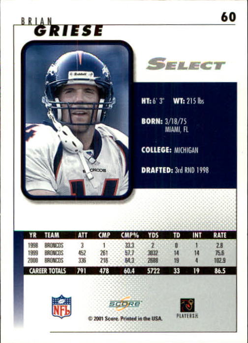 2001 Select #60 Brian Griese back image