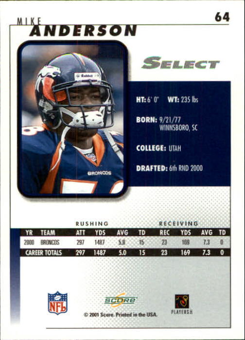 2001 Select #64 Mike Anderson back image