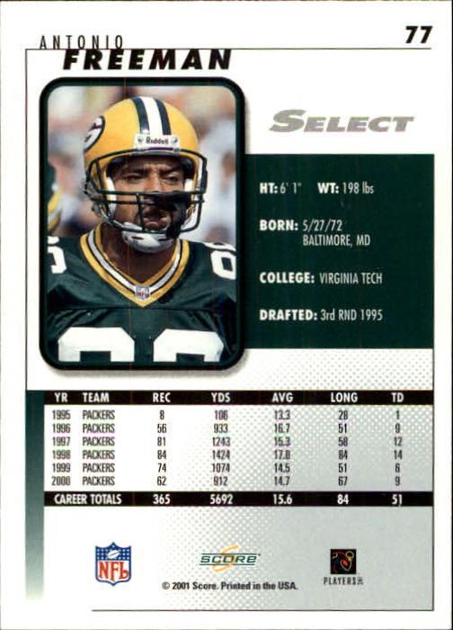 2001 Select #77 Antonio Freeman back image