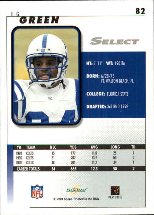 2001 Select #82 E.G. Green back image