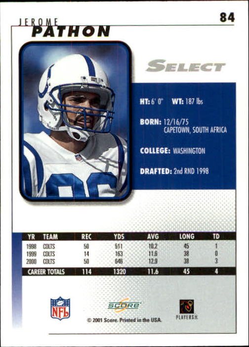 2001 Select #84 Jerome Pathon back image