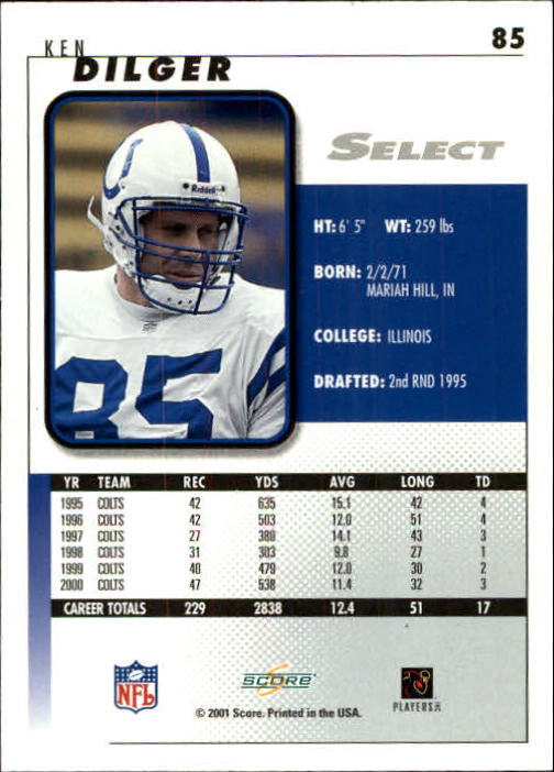 2001 Select #85 Ken Dilger back image