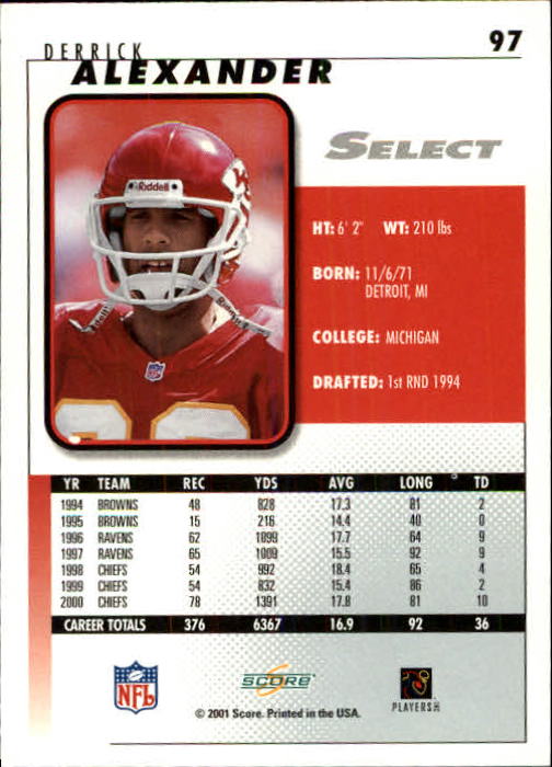 2001 Select #97 Derrick Alexander WR back image