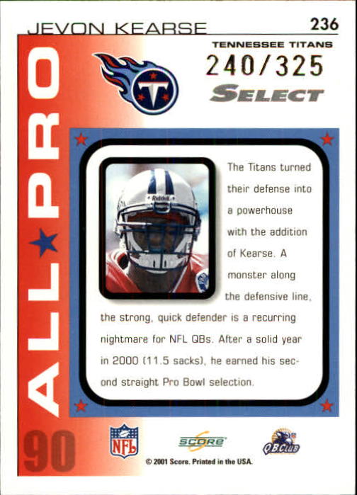 2001 Select #236 Jevon Kearse AP back image