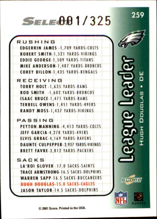2001 Select #259 Hugh Douglas LL back image
