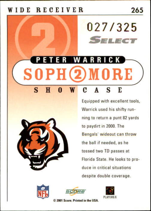 2001 Select #265 Peter Warrick SS back image