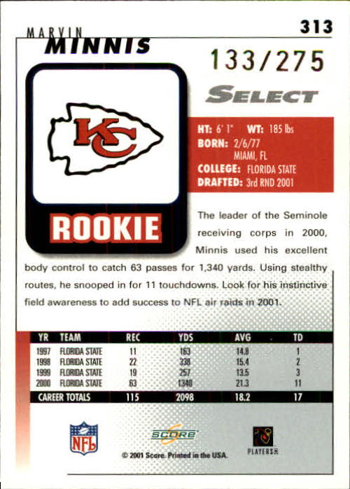 2001 Select #313 Snoop Minnis RC back image