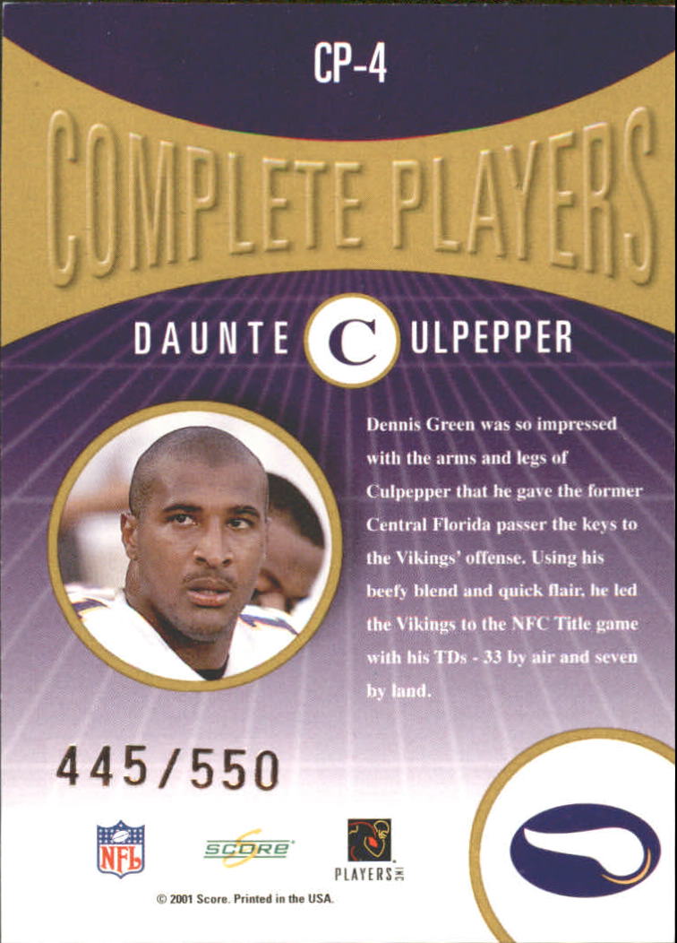 2001 Select Complete Players #CP4 Daunte Culpepper back image