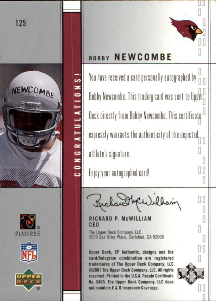 2001 SP Authentic #125 Bobby Newcombe AU RC back image
