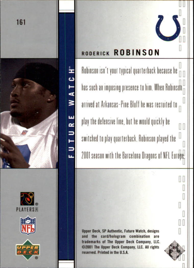 2001 SP Authentic #161 Roderick Robinson RC back image