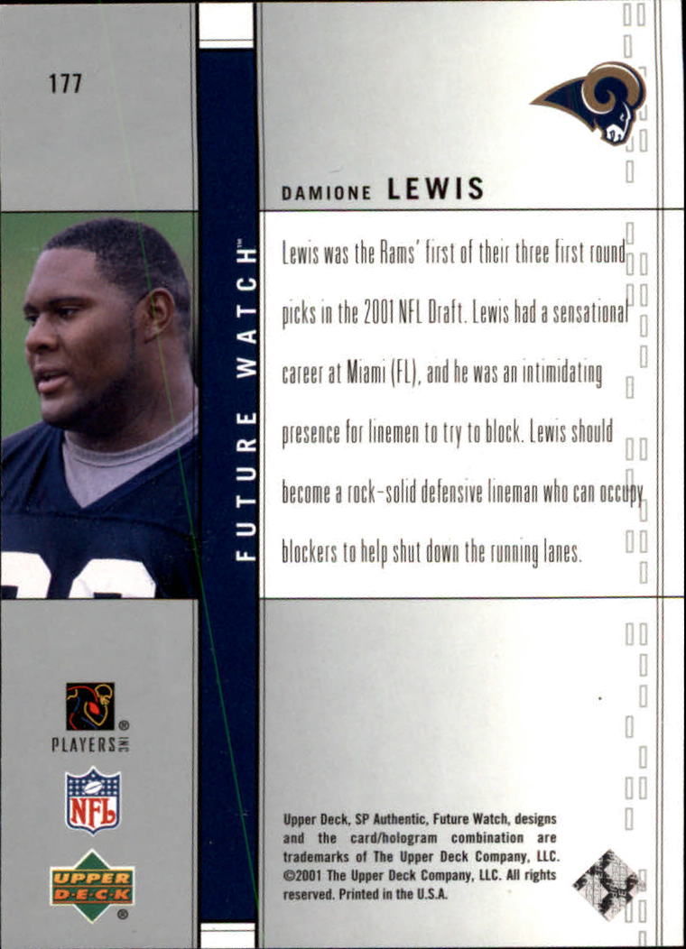 2001 SP Authentic #177 Damione Lewis RC back image