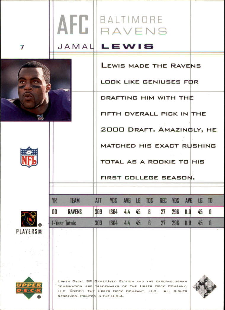 2001 SP Game Used Edition #7 Jamal Lewis back image