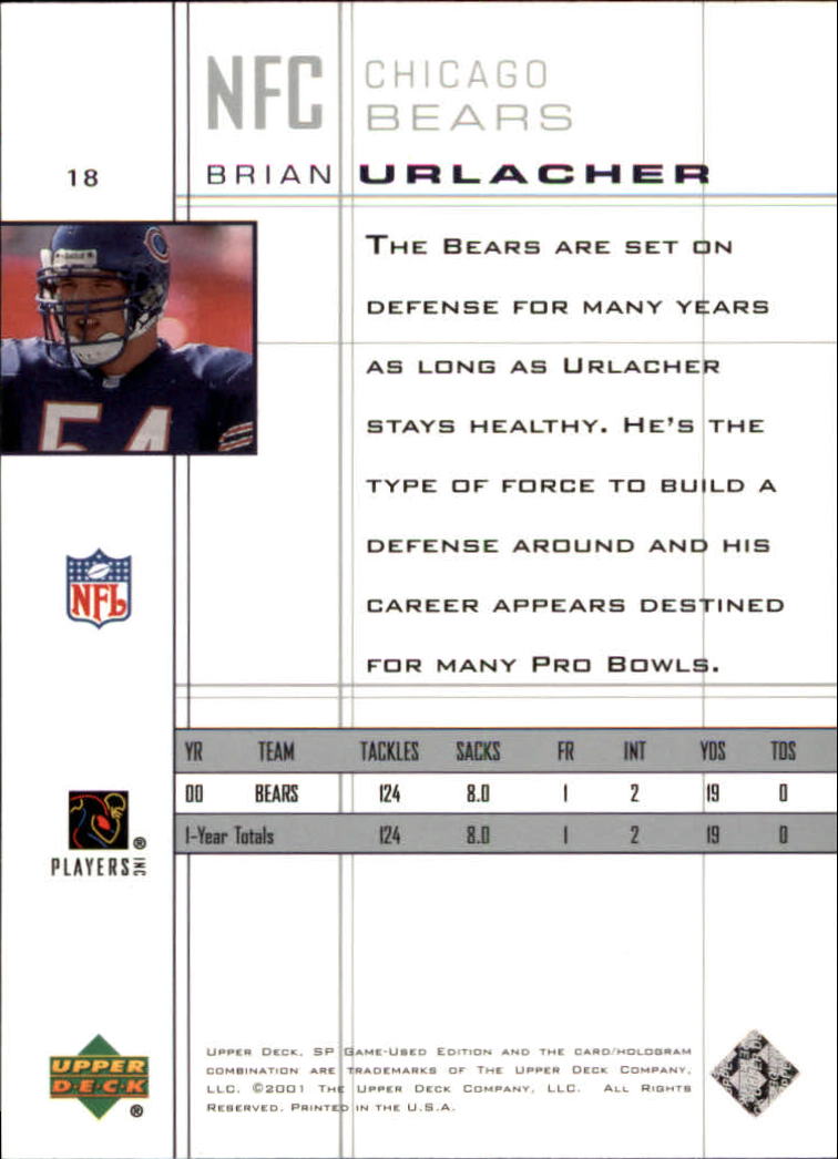 2001 SP Game Used Edition #18 Brian Urlacher back image