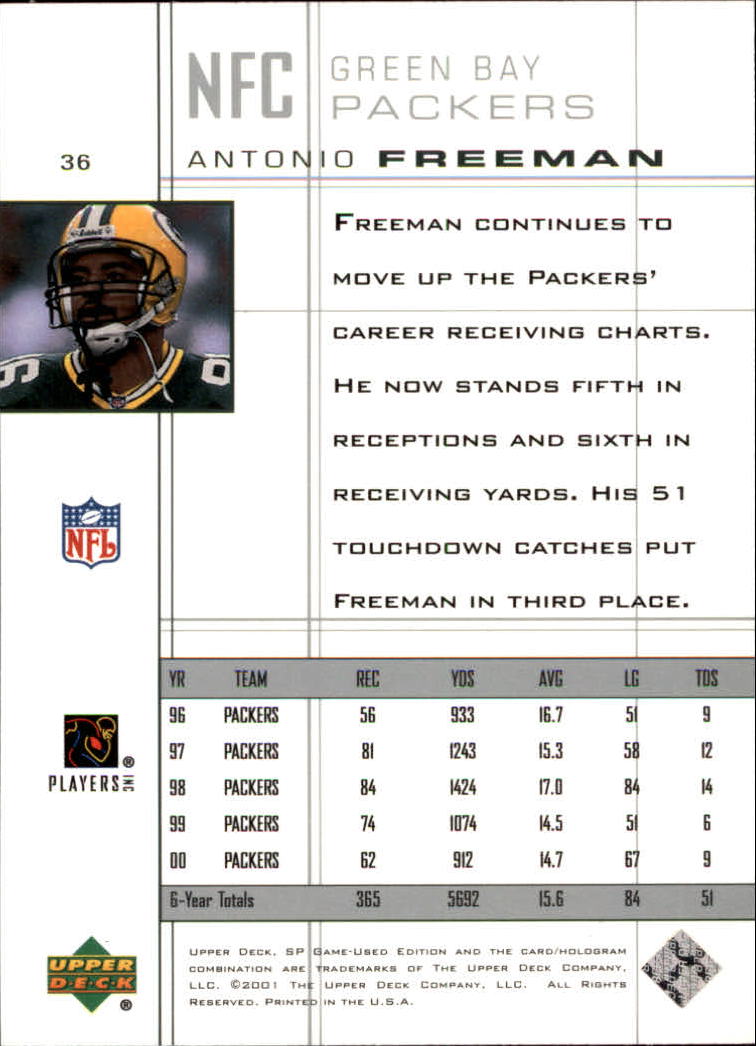 2001 SP Game Used Edition #36 Antonio Freeman back image