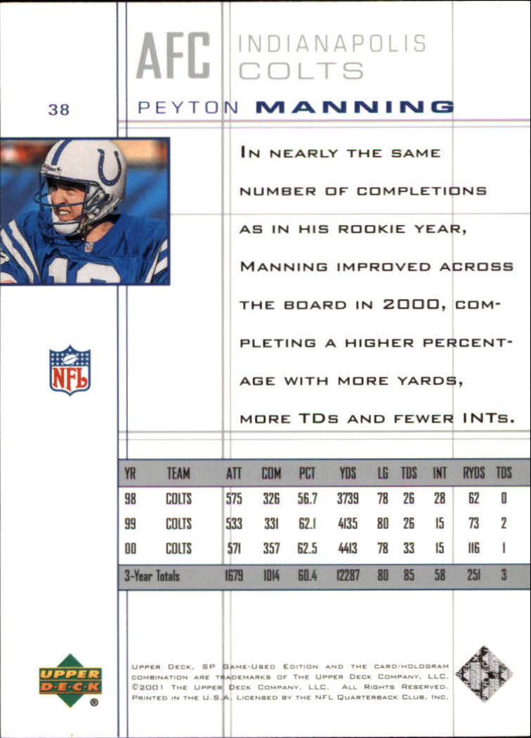 2001 SP Game Used Edition #38 Peyton Manning back image