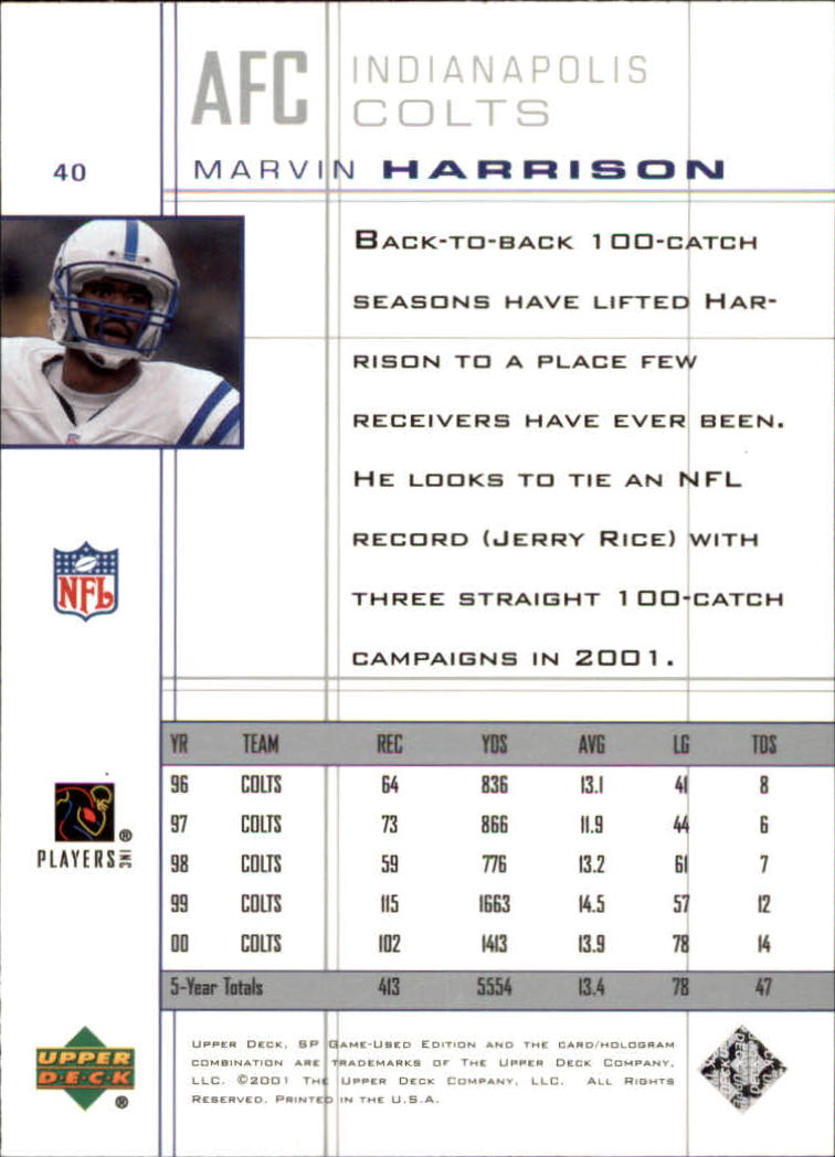 2001 SP Game Used Edition #40 Marvin Harrison back image