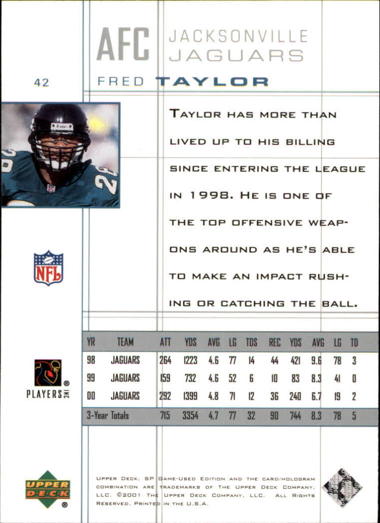 2001 SP Game Used Edition #42 Fred Taylor back image