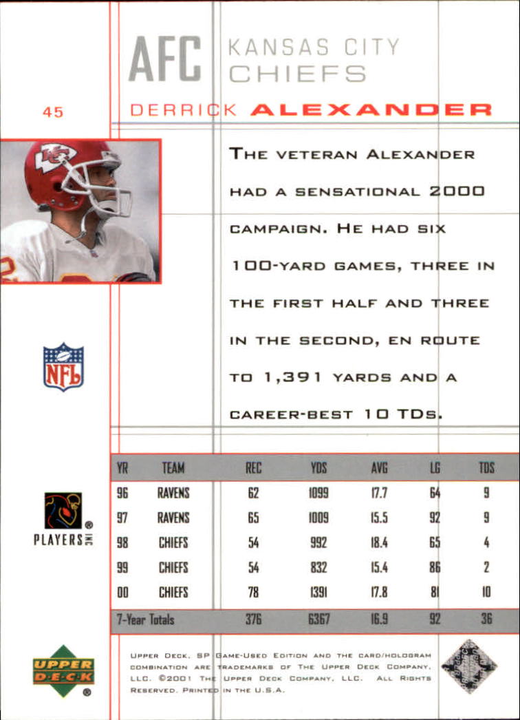 2001 SP Game Used Edition #45 Derrick Alexander back image