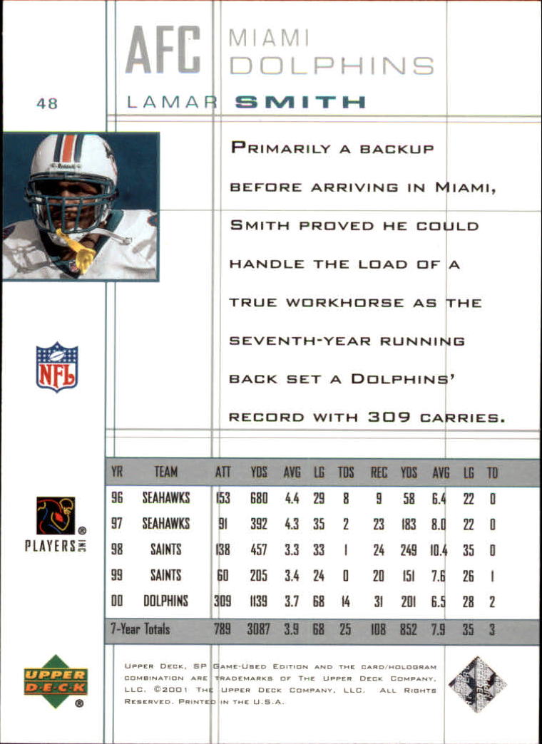2001 SP Game Used Edition #48 Lamar Smith back image