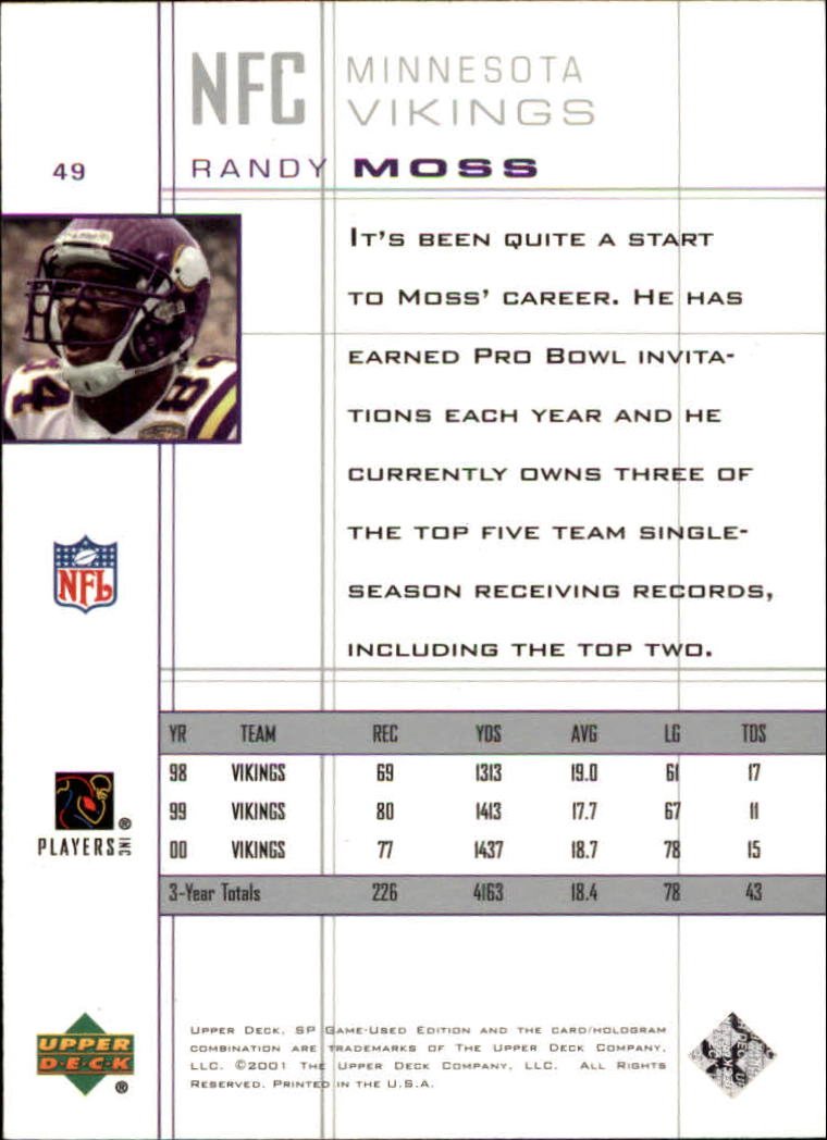 2001 SP Game Used Edition #49 Randy Moss back image